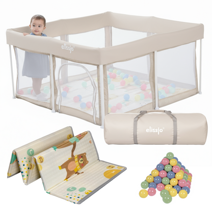 Elissio® Foldable Playpen 125×125 cm Beige