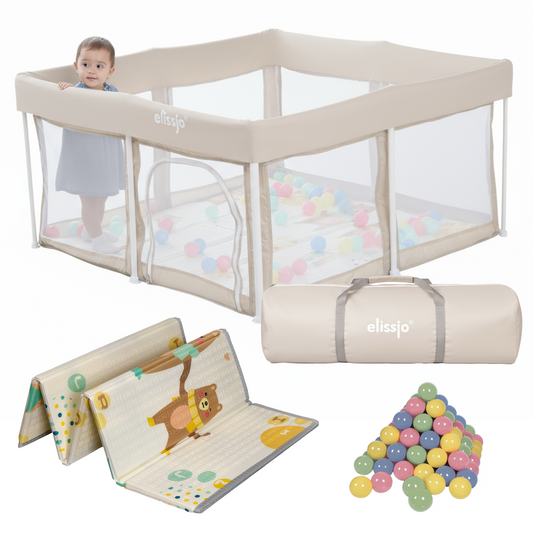 Elissio® Laufstall Klappbar 125×125 cm Beige