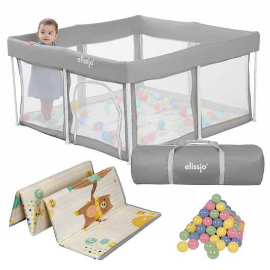 Elissio® Laufstall Klappbar 125×125 cm Grau