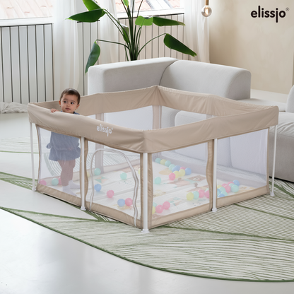 Elissio® Foldable Playpen 125×125 cm Beige