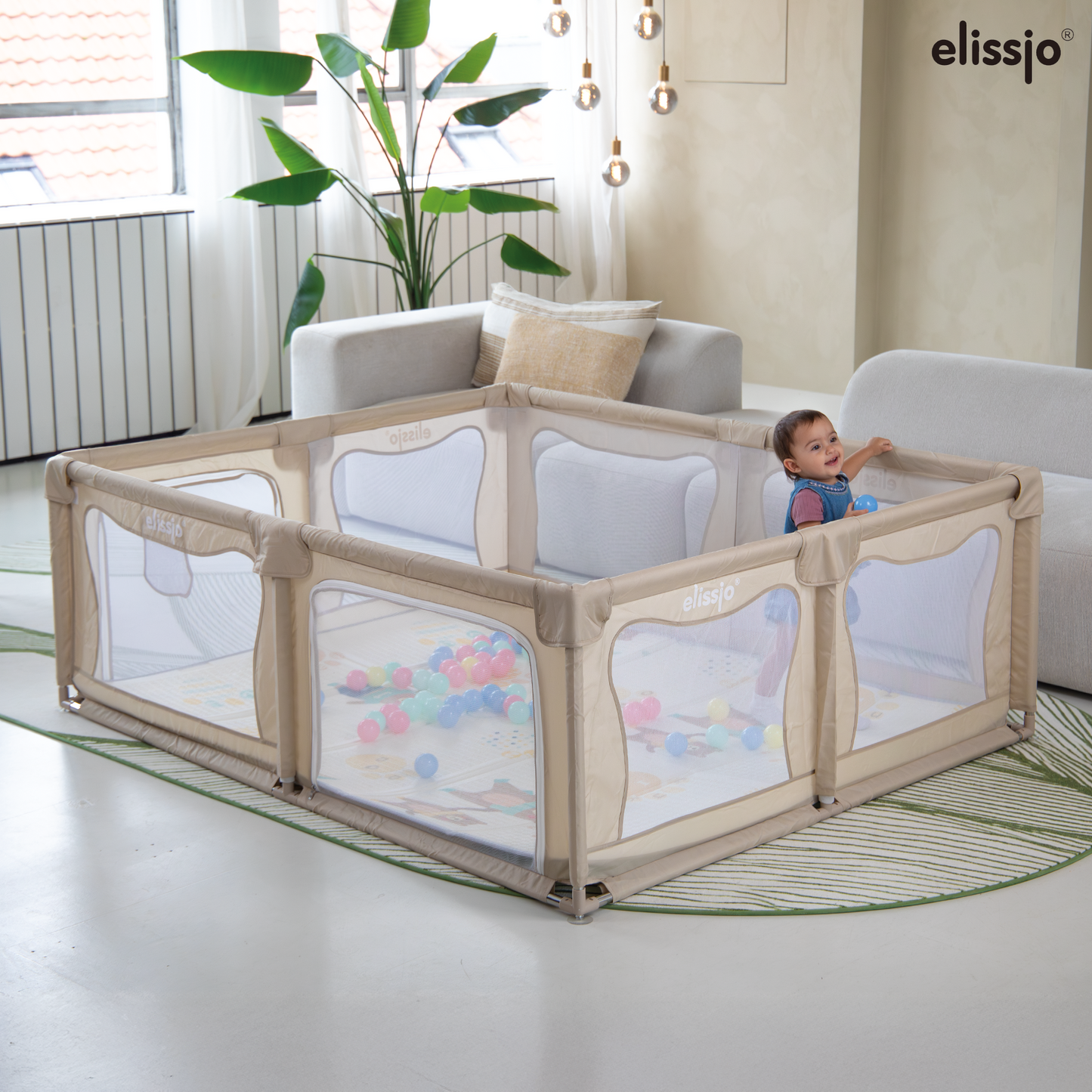 Elissio® Laufstall 180×150 cm Beige