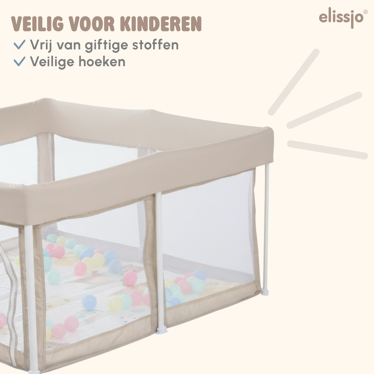 Elissio® Foldable Playpen 125×125 cm Beige