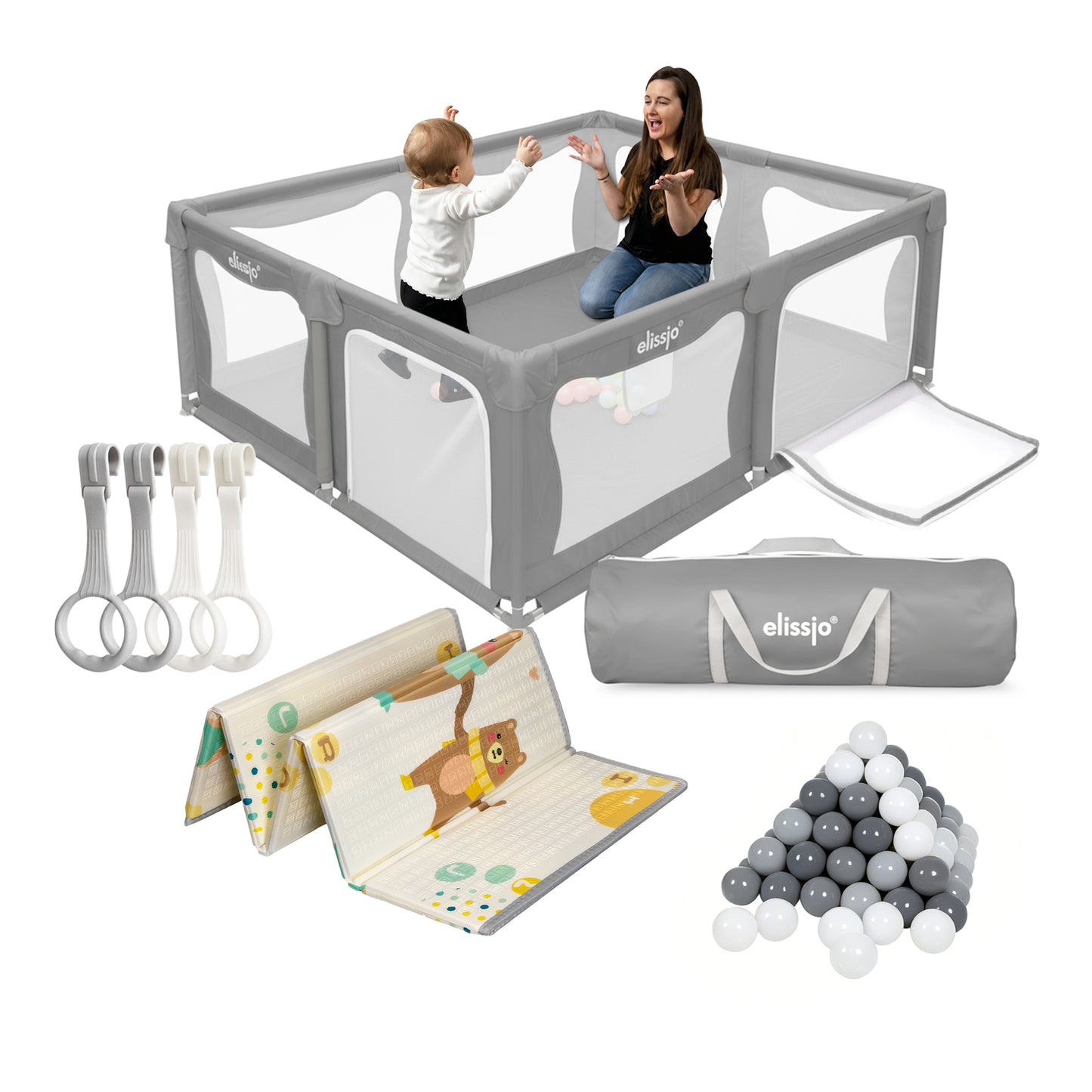 Elissio® Laufstall 180×150 cm Grau