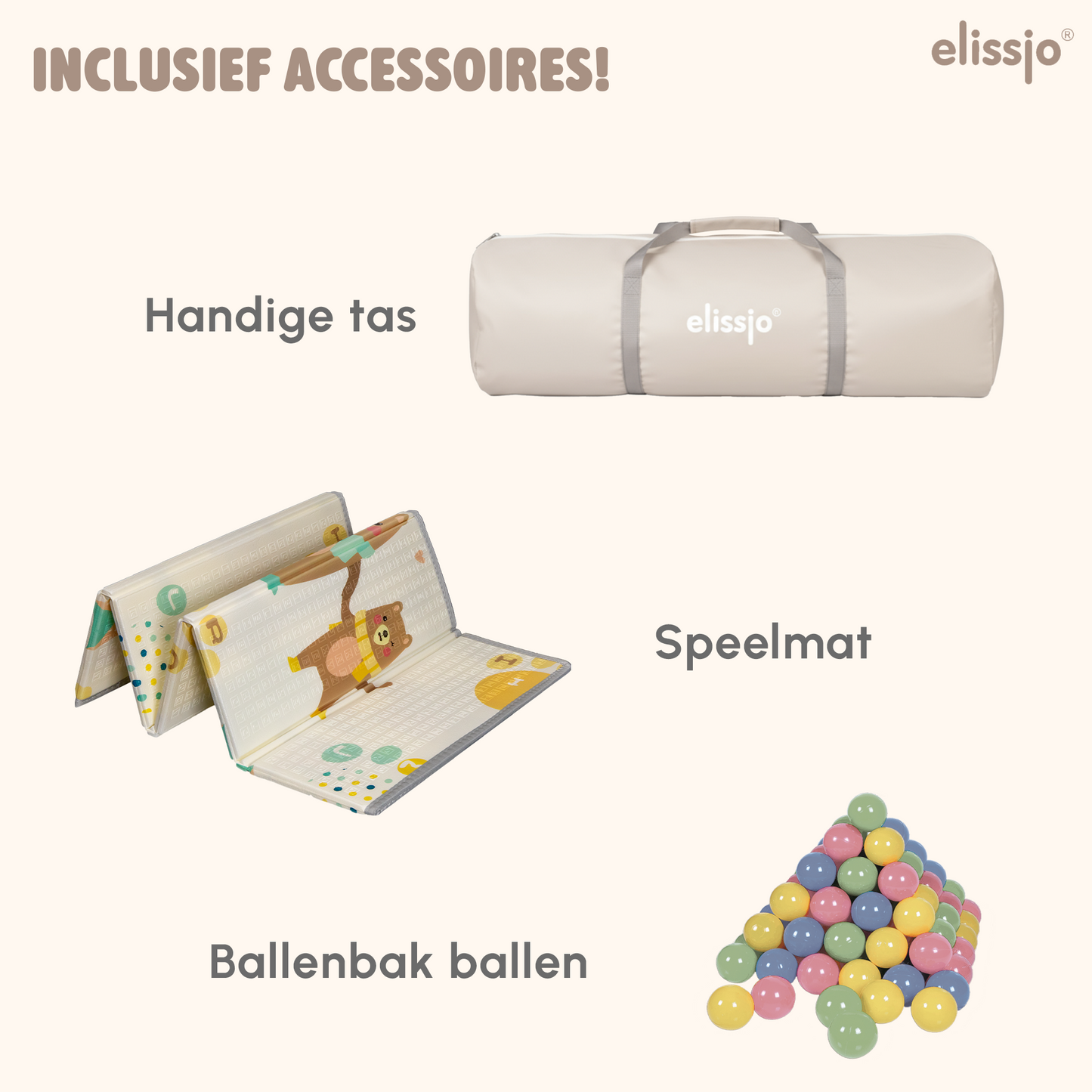 Elissio® Foldable Playpen 125×125 cm Beige