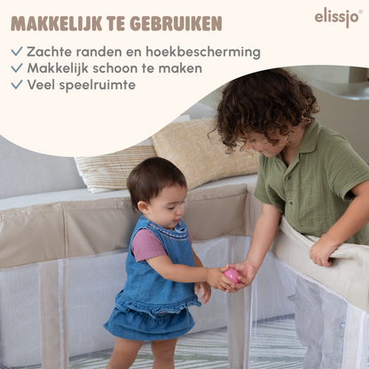 Elissio® Foldable Playpen 125×125 cm Beige