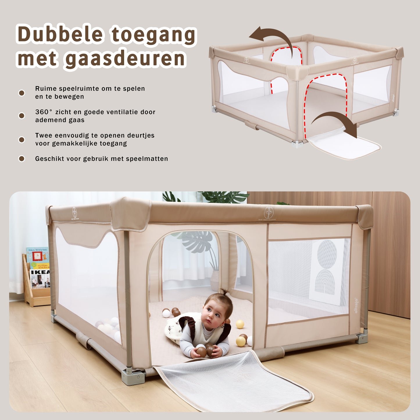 Elissio® Laufstall Klappbar 150x150 - Beige Spielball-Edition