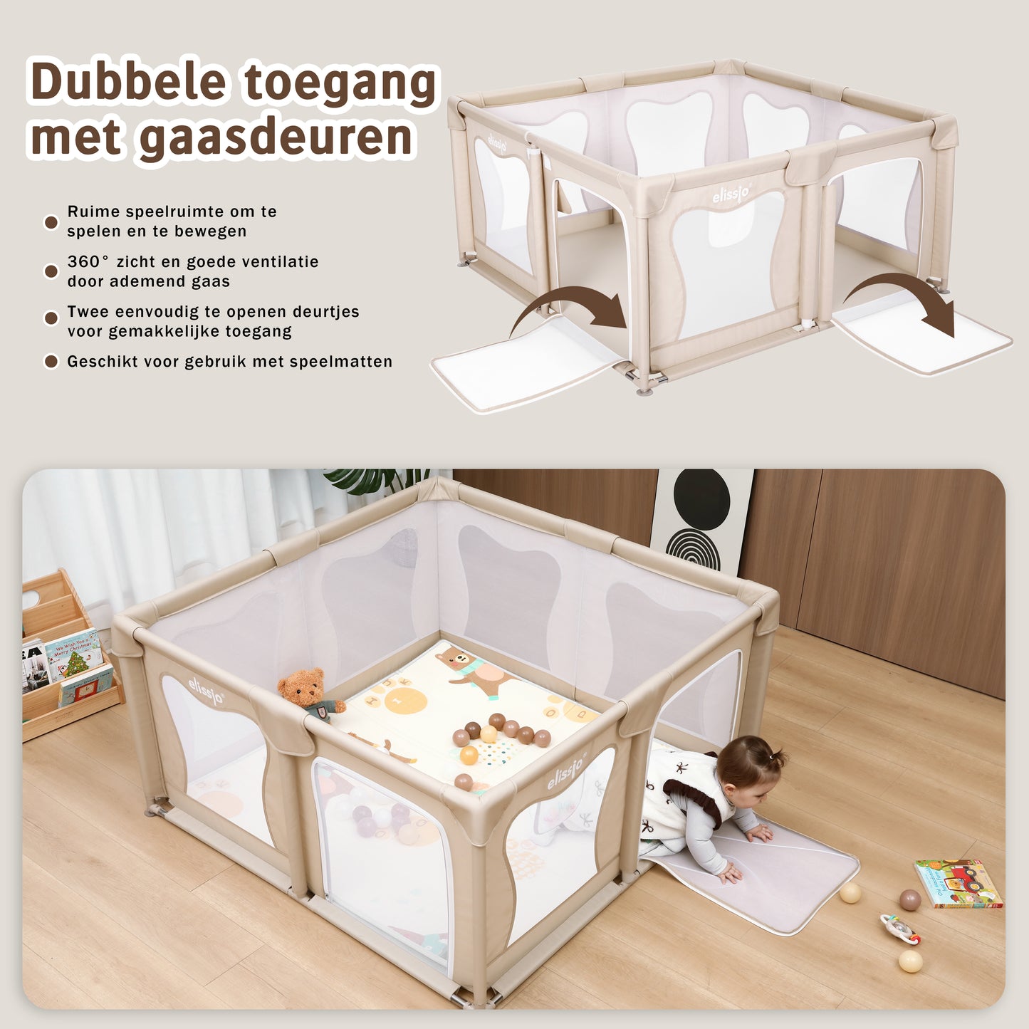 Elissio® Laufstall 120×120 cm Beige