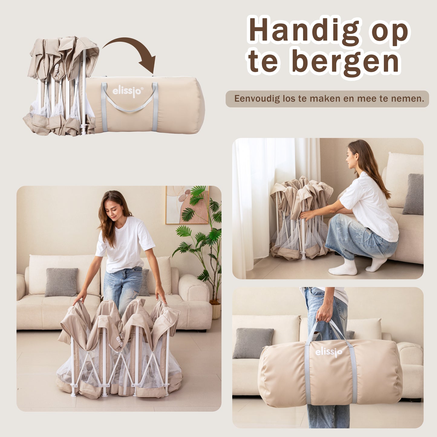 Elissio® Foldable Playpen 125×125 cm Beige Ball Edition