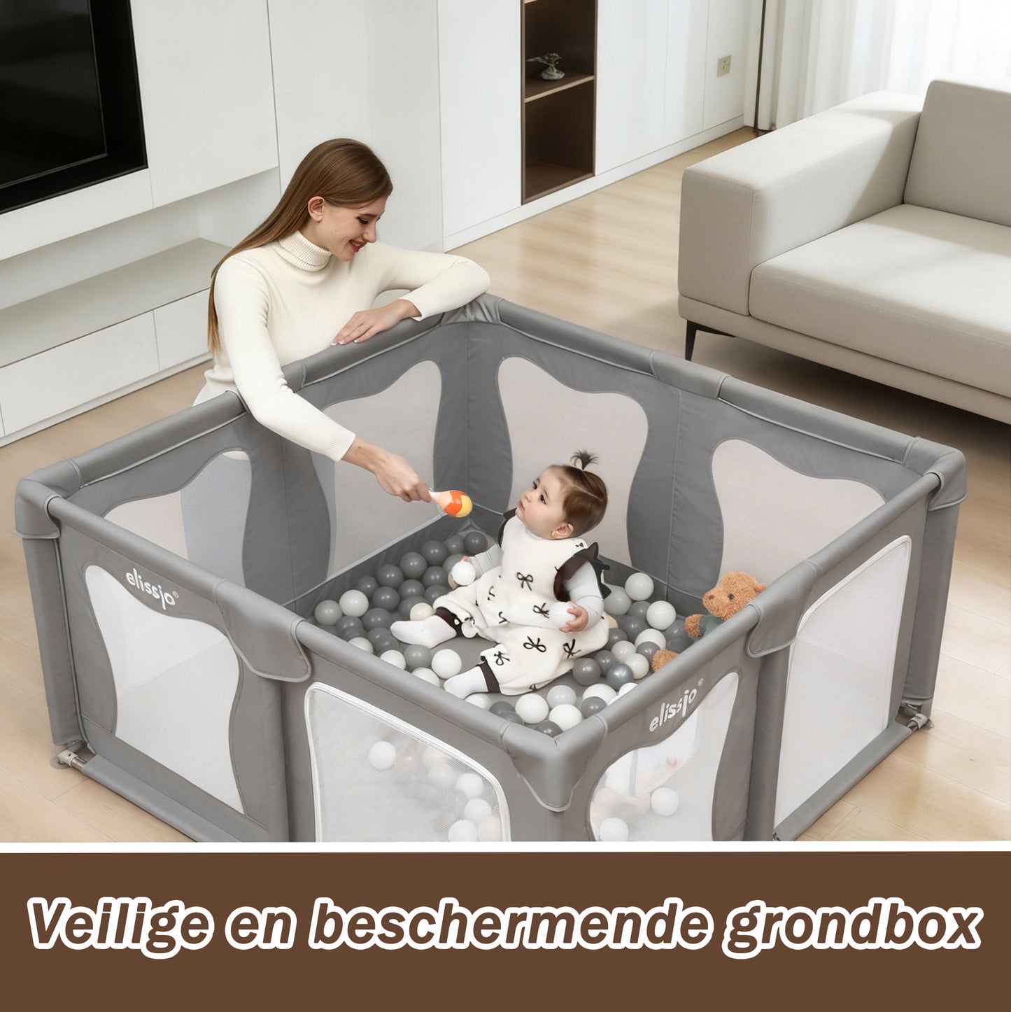 Elissio® Laufstall 120×120 cm Grau