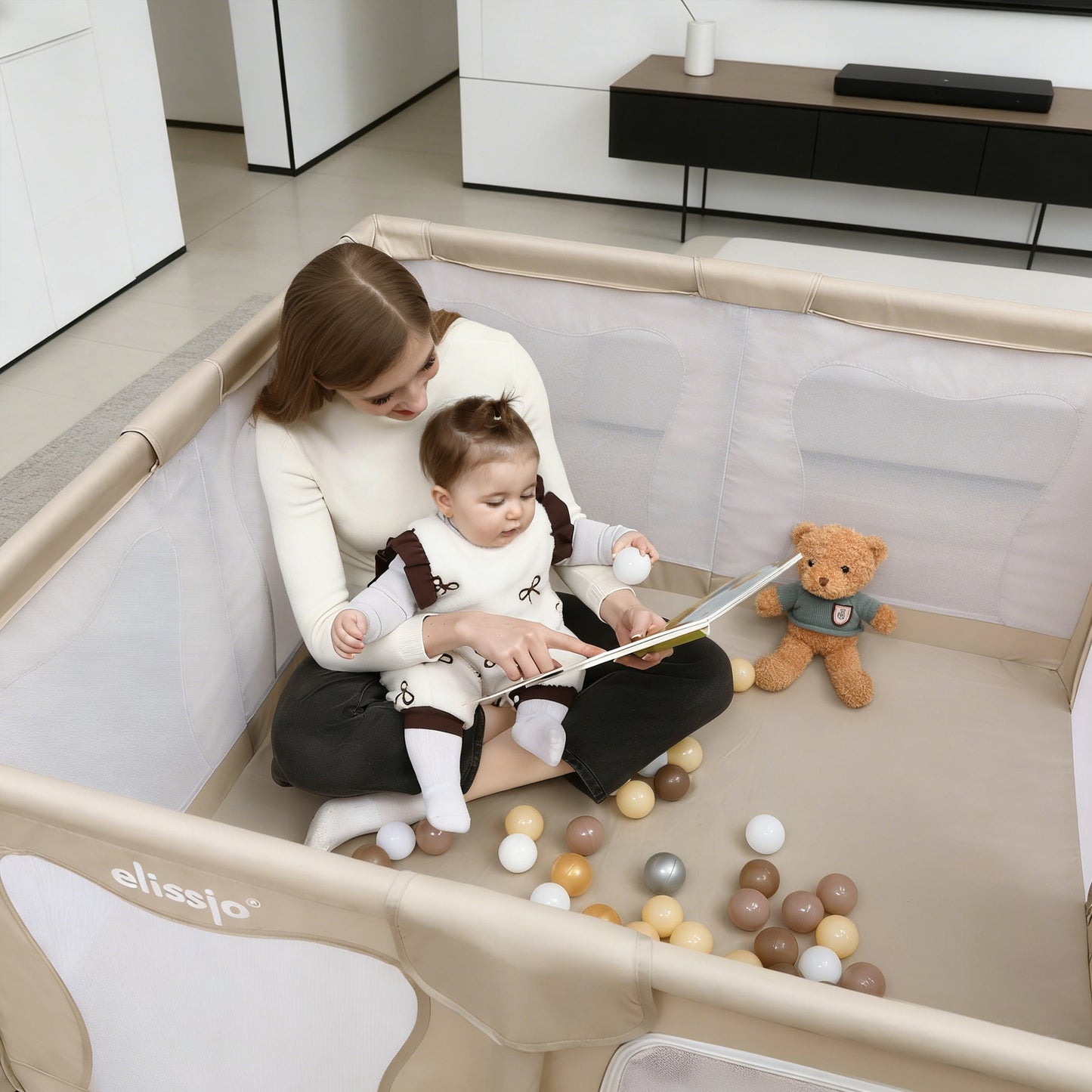 Elissio® Laufstall 120×120 cm Beige