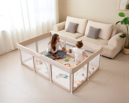 Elissio® Foldable Playpen 125×125 cm Beige Ball Edition
