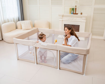 Elissio® Foldable Playpen 125×125 cm Beige Ball Edition