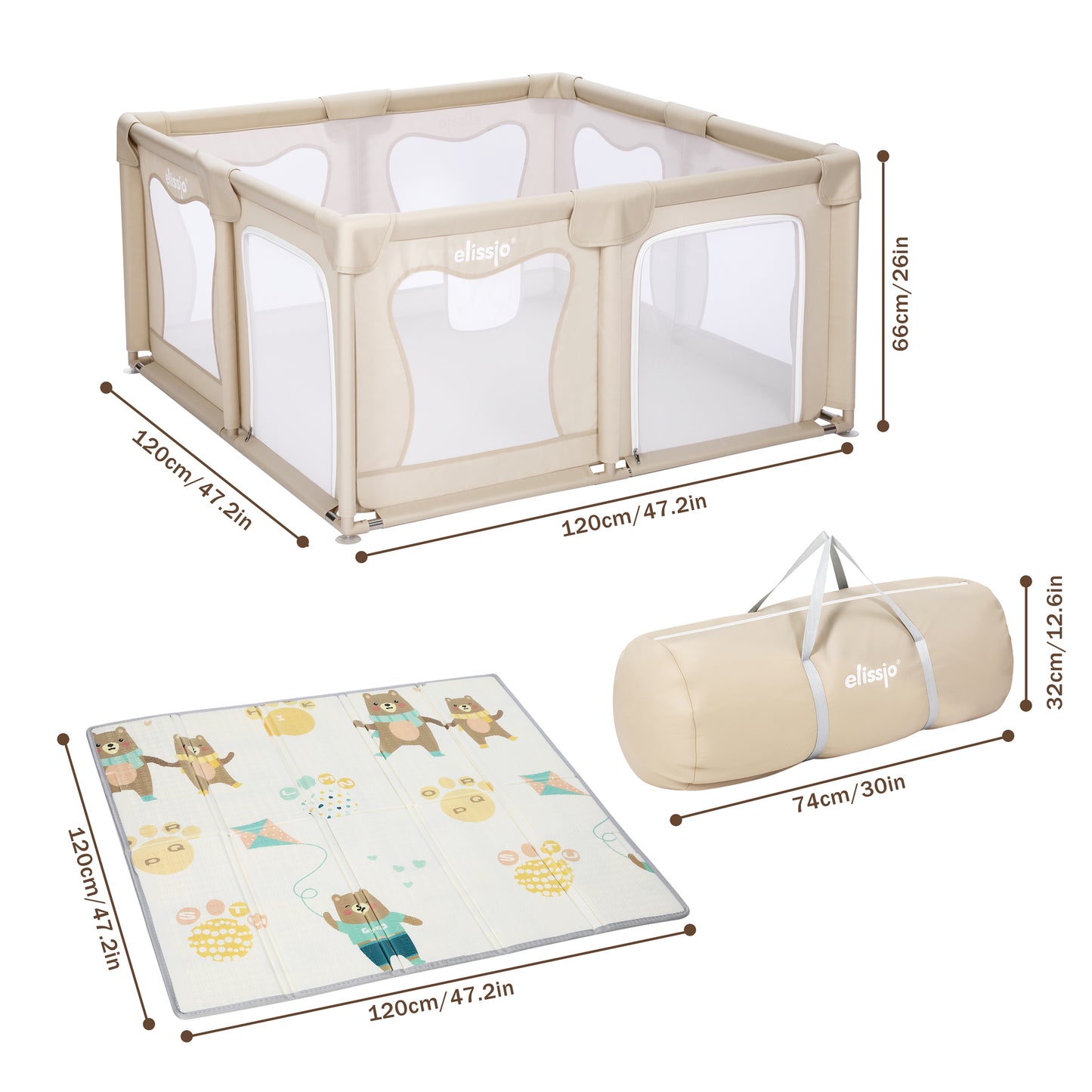 Elissio® Laufstall 120×120 cm Beige
