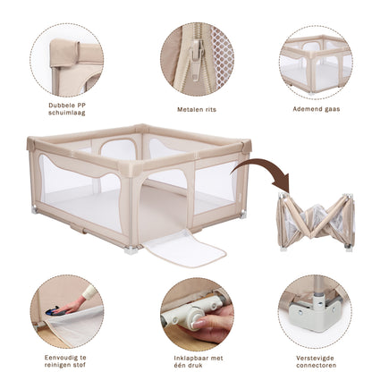 Elissio® Laufstall Klappbar 150x150 - Beige Spielball-Edition