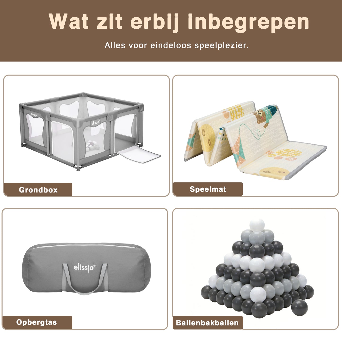 Elissio® Laufstall 120×120 cm Grau