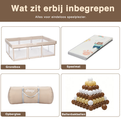 Elissio® Foldable Playpen 125×125 cm Beige Ball Edition