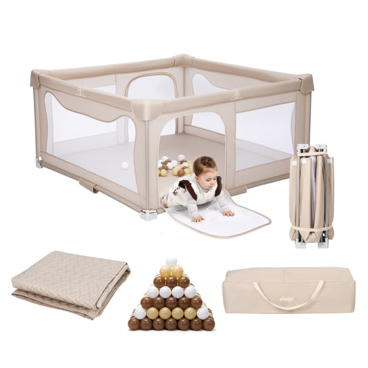 Elissio® Laufstall Klappbar 150x150 - Beige Spielball-Edition
