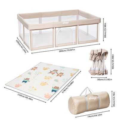 Elissio® Foldable Playpen 125×125 cm Beige Ball Edition