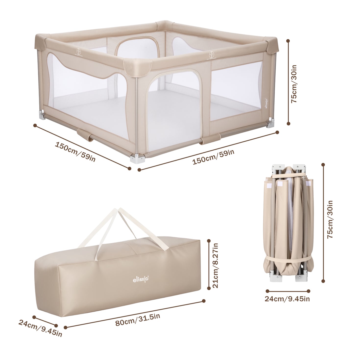 Elissio® Laufstall Klappbar 150x150 - Beige Spielball-Edition