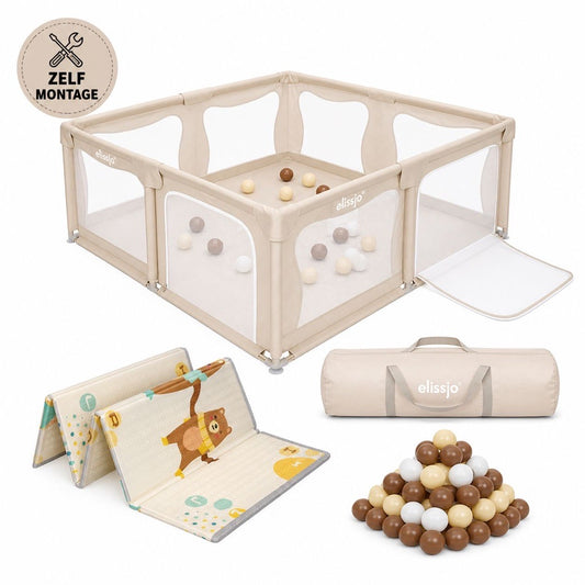 Elissio® Laufstall 180×150 cm Beige Spielball-Edition