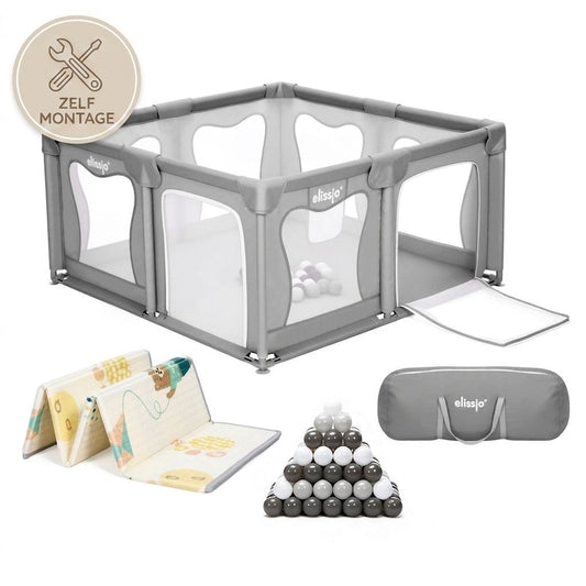 Elissio® Laufstall 120×120 cm Grau